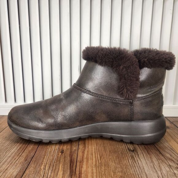 Womens 9 Skechers On the Go Joy Endeavor Chocolate Faux Fur Ankle Booties Boots - Picture 6 of 11